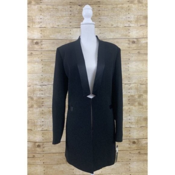 Tahari Collarless Satin Blazer, Black, Size 12